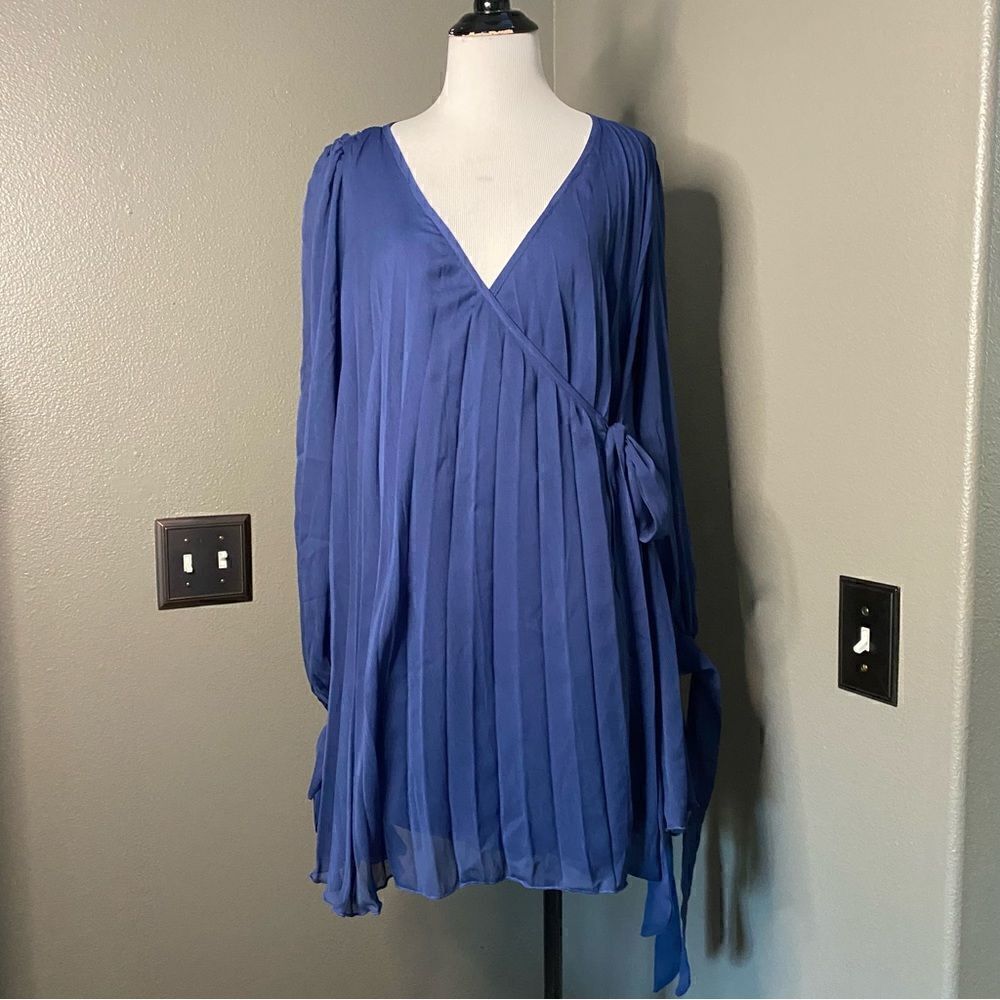 ASOS Design Maternity Blue Pleated Trapeze Wrap Dress Chiffon Long Sleeves